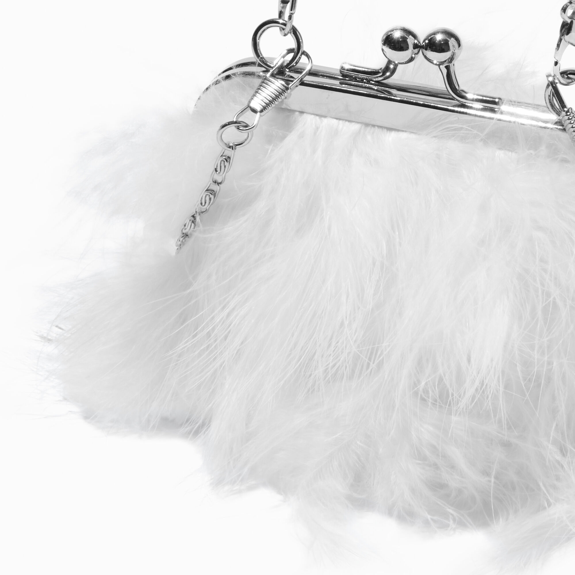 Claire's Club White Feather Pearl Crossbody Bag,