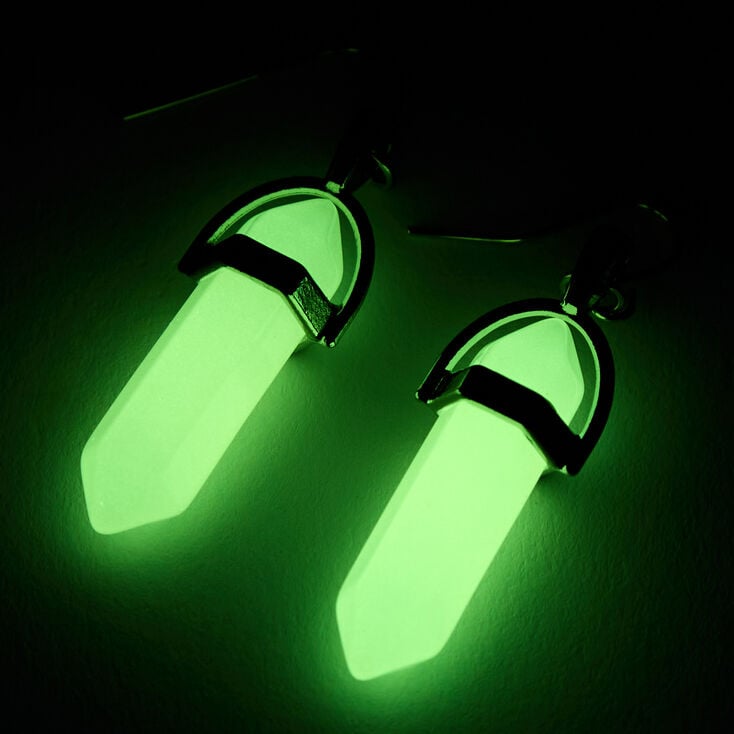 Silver 1&#39;&#39; Glow in the Dark Mystical Gem Drop Earrings - Pink,