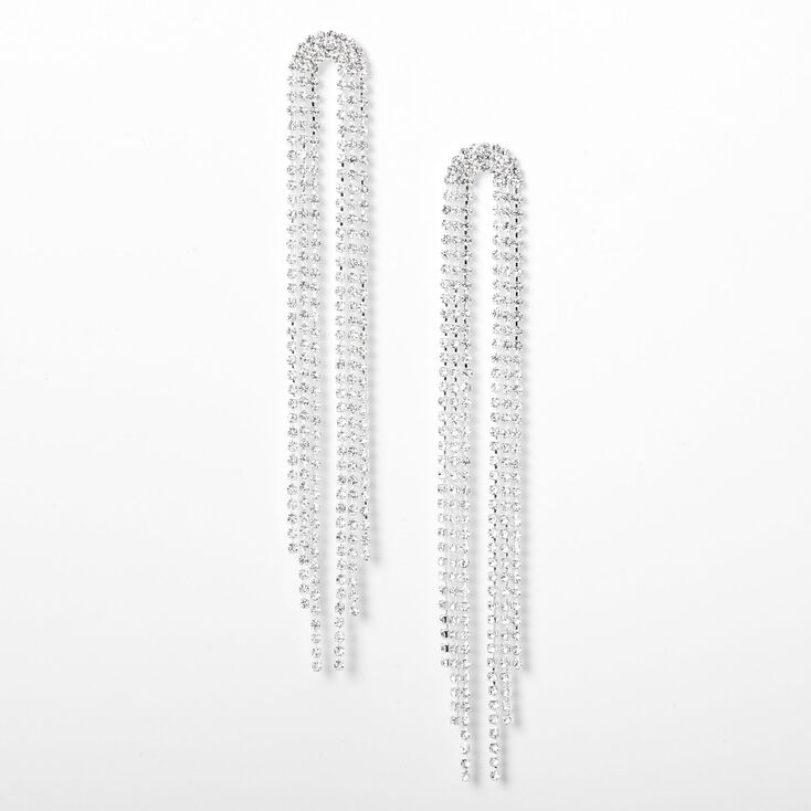 Silver-tone Rhinestone 4&quot; Horse Tail Fringe Drop Earrings,