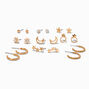 Gold-tone Moon &amp; Stars Stud Earrings - 9 Pack,