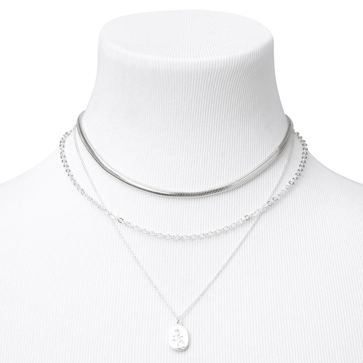 Silver Chain Multi Strand Necklace- Rose,