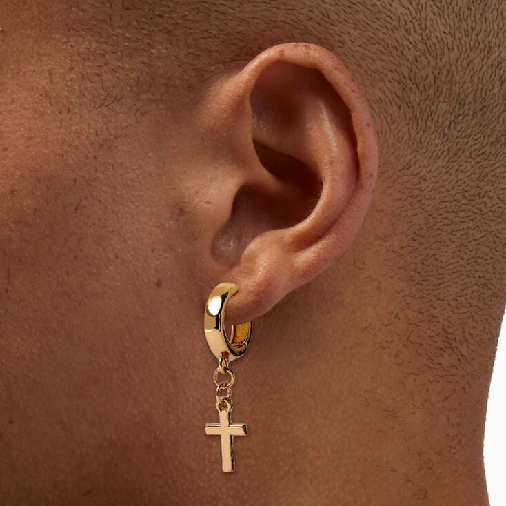 Gold-tone 15MM Cross Huggie Hoop Earrings