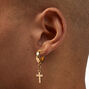 Gold-tone 15MM Cross Huggie Hoop Earrings,