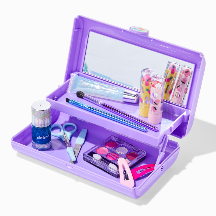 Claire's Features - Caboodles Makeup Case Pretty in Petite Tote Medium  Caboodle, Organizer with Mirror - Purple and Orange: 9 x 5.5 x 3.8 inches