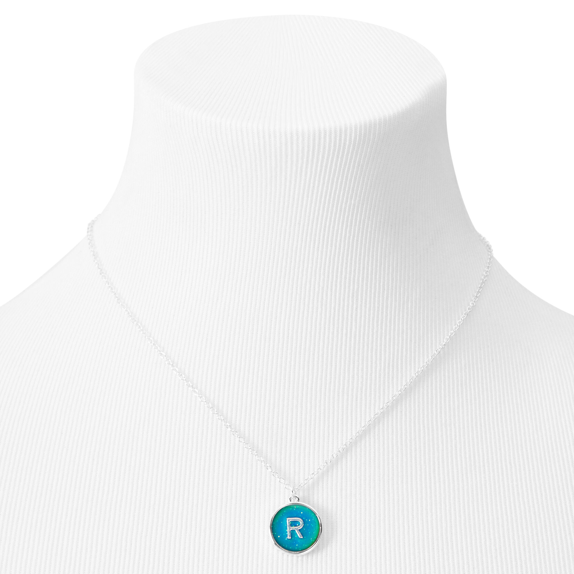 Silver Initial Mood Pendant Necklace - R,