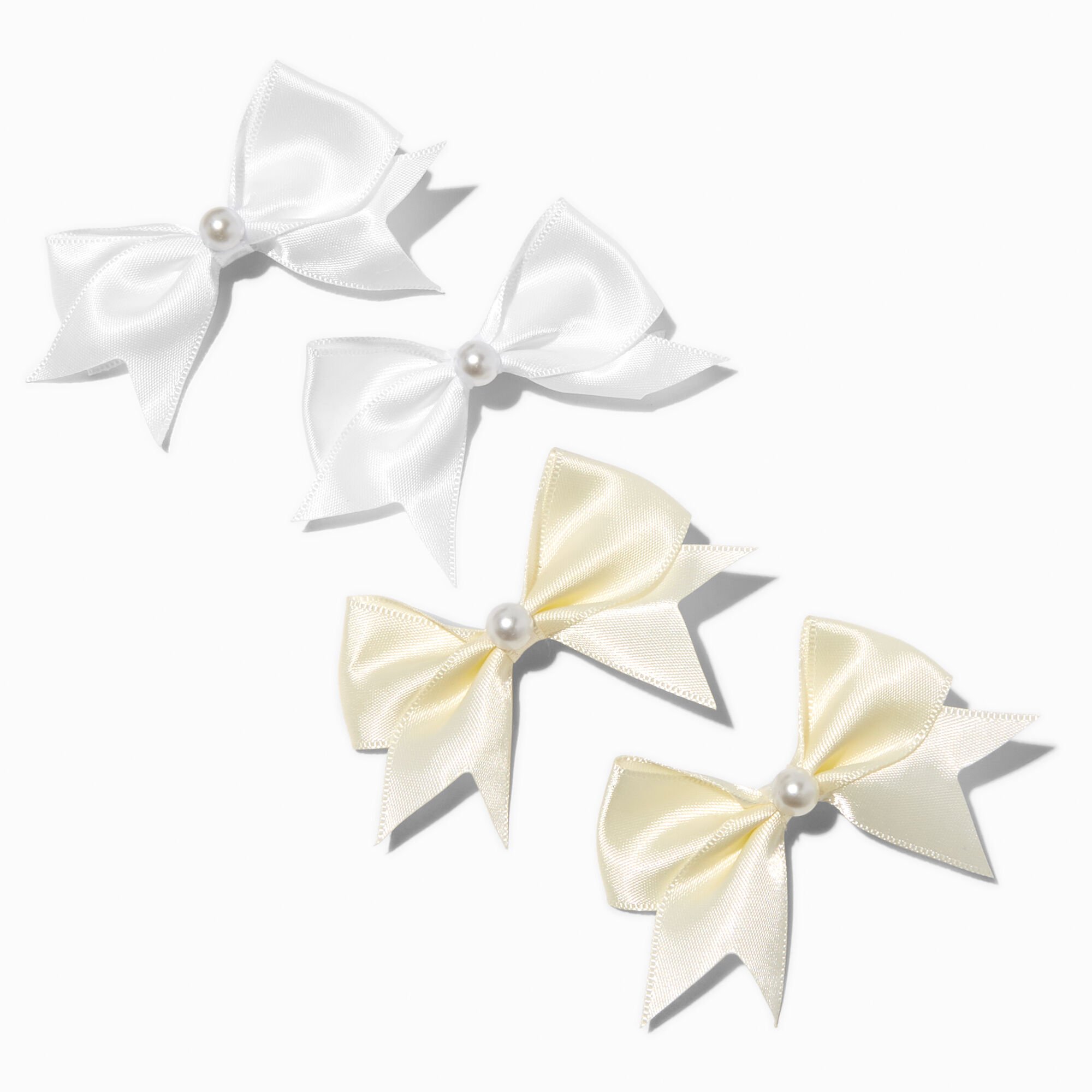 Claire's Club Pearl Satin Hair Bow Clips - 4 Pack,