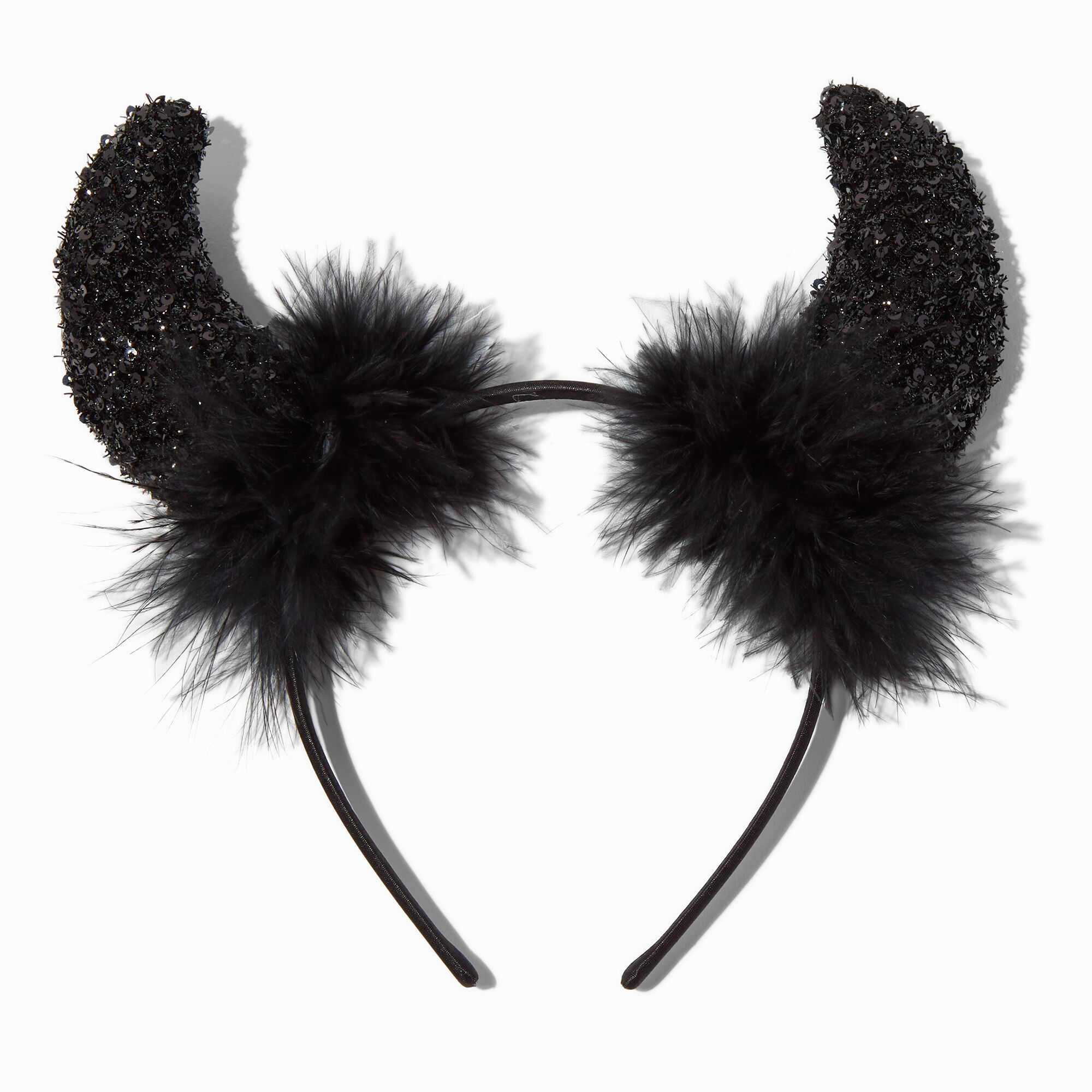 Black Devil Horns Feather & Sequin Headband,