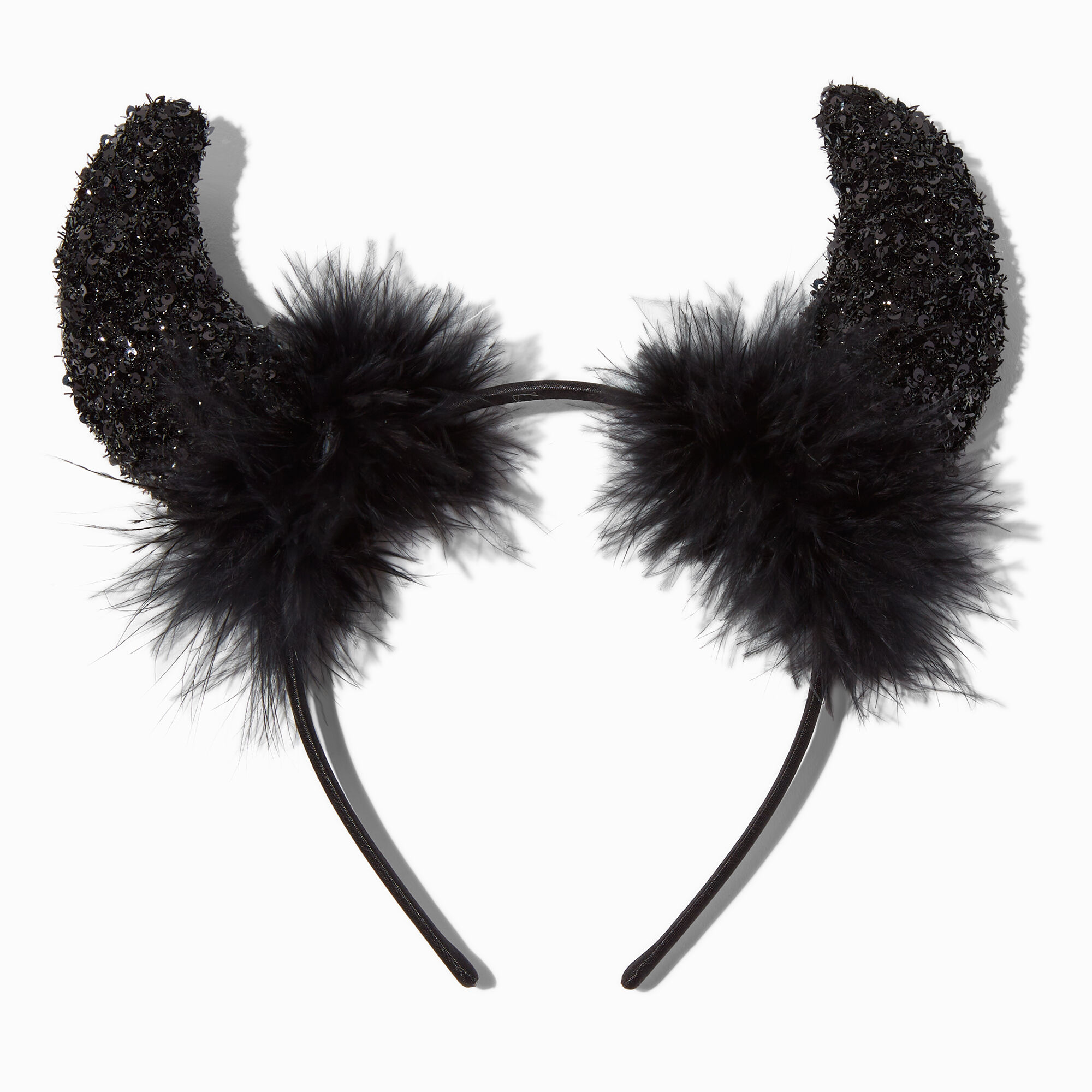 View Claires Devil Horns Feather Sequin Headband Black information
