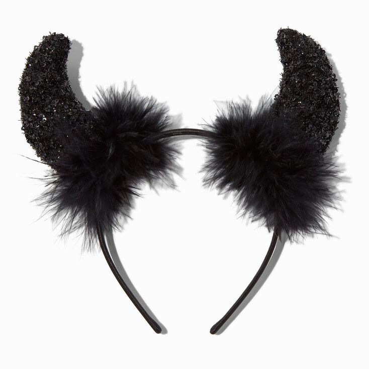Black Devil Horns Feather &amp; Sequin Headband,