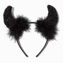Black Devil Horns Feather &amp; Sequin Headband,
