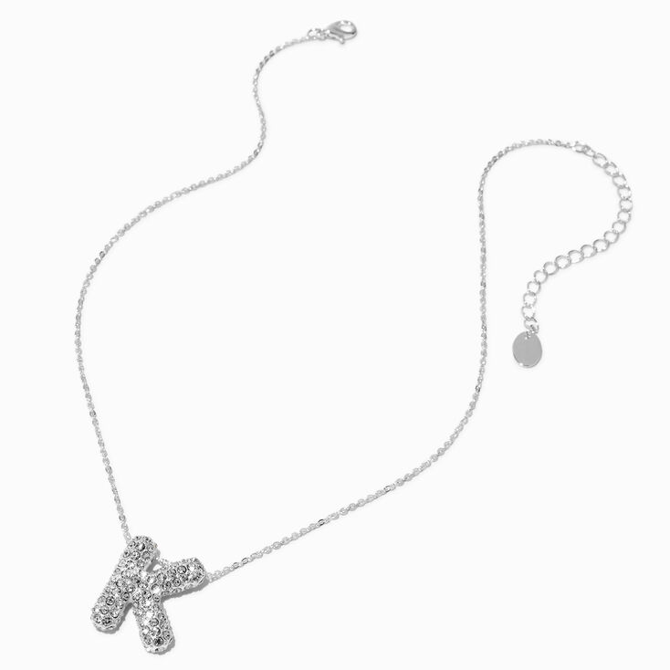 Collier &agrave; pendentif &agrave; bulles et initiale pav&eacute; couleur argent&eacute;e - K,