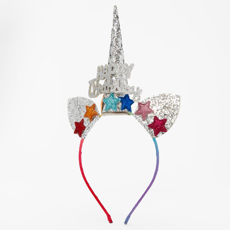 Claire&#39;s Club Birthday Unicorn Rainbow Star Headband,