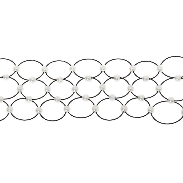 Pearl Three Row Tattoo Choker Necklace - Black,