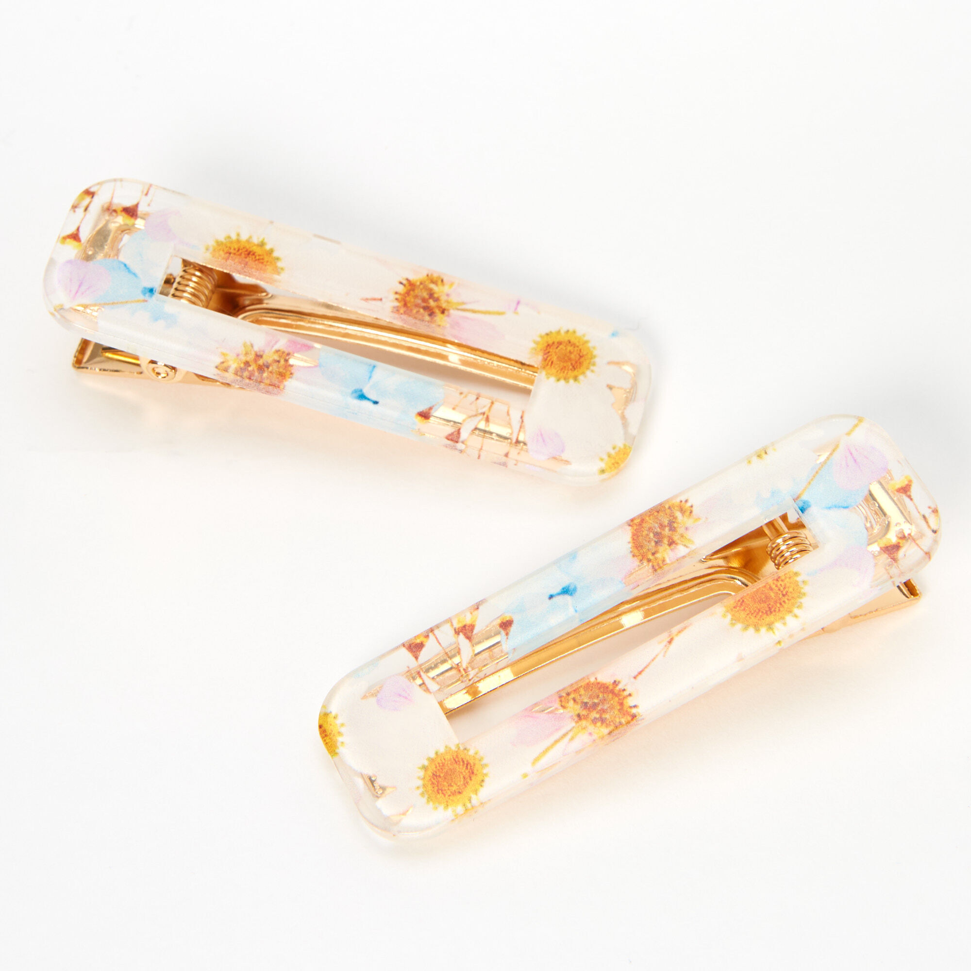 Grandes barrettes rectangulaires marguerite - Lot de 2,