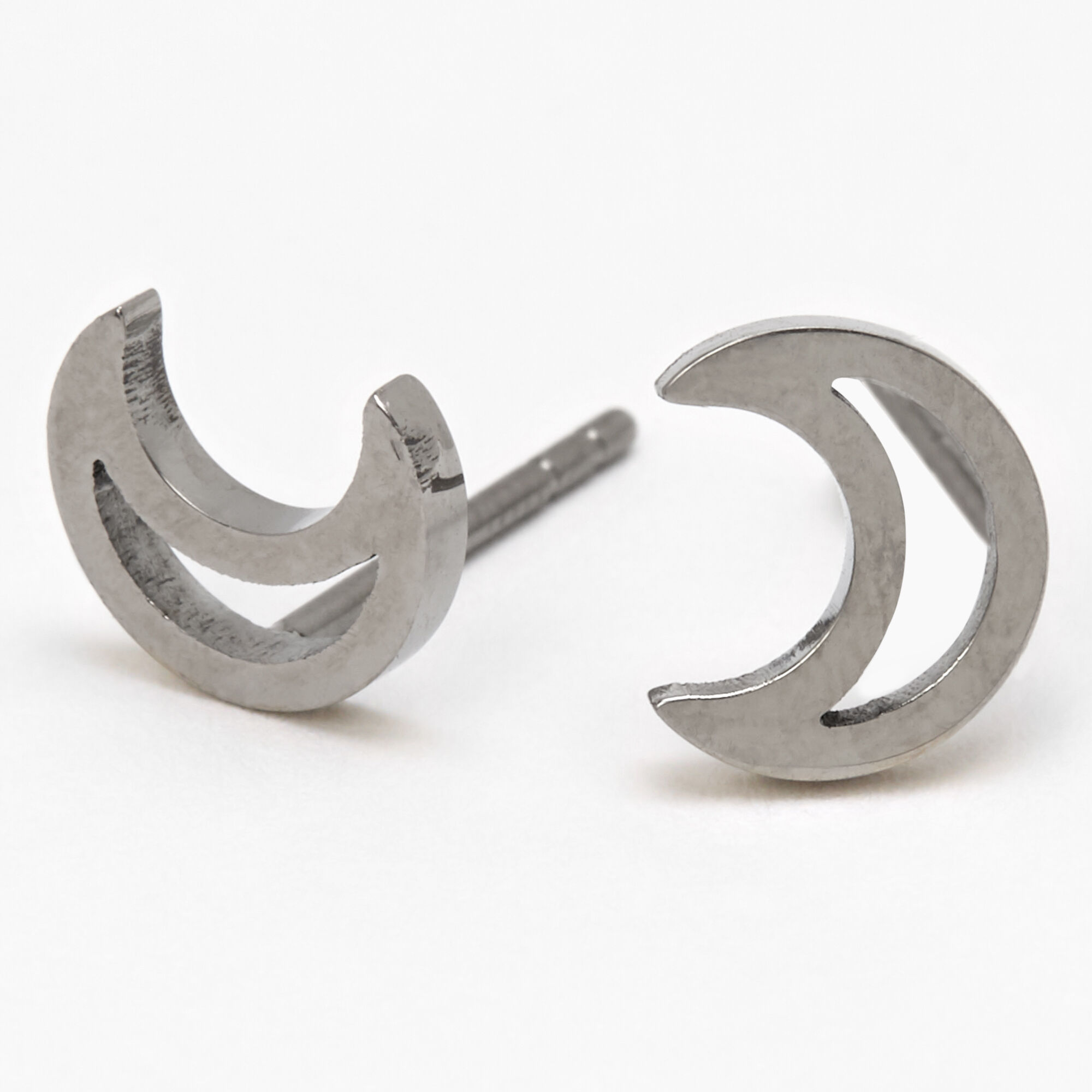Silver Titanium Crescent Moon Stud Earrings Claire s