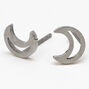 Silver Titanium Crescent Moon Stud Earrings,