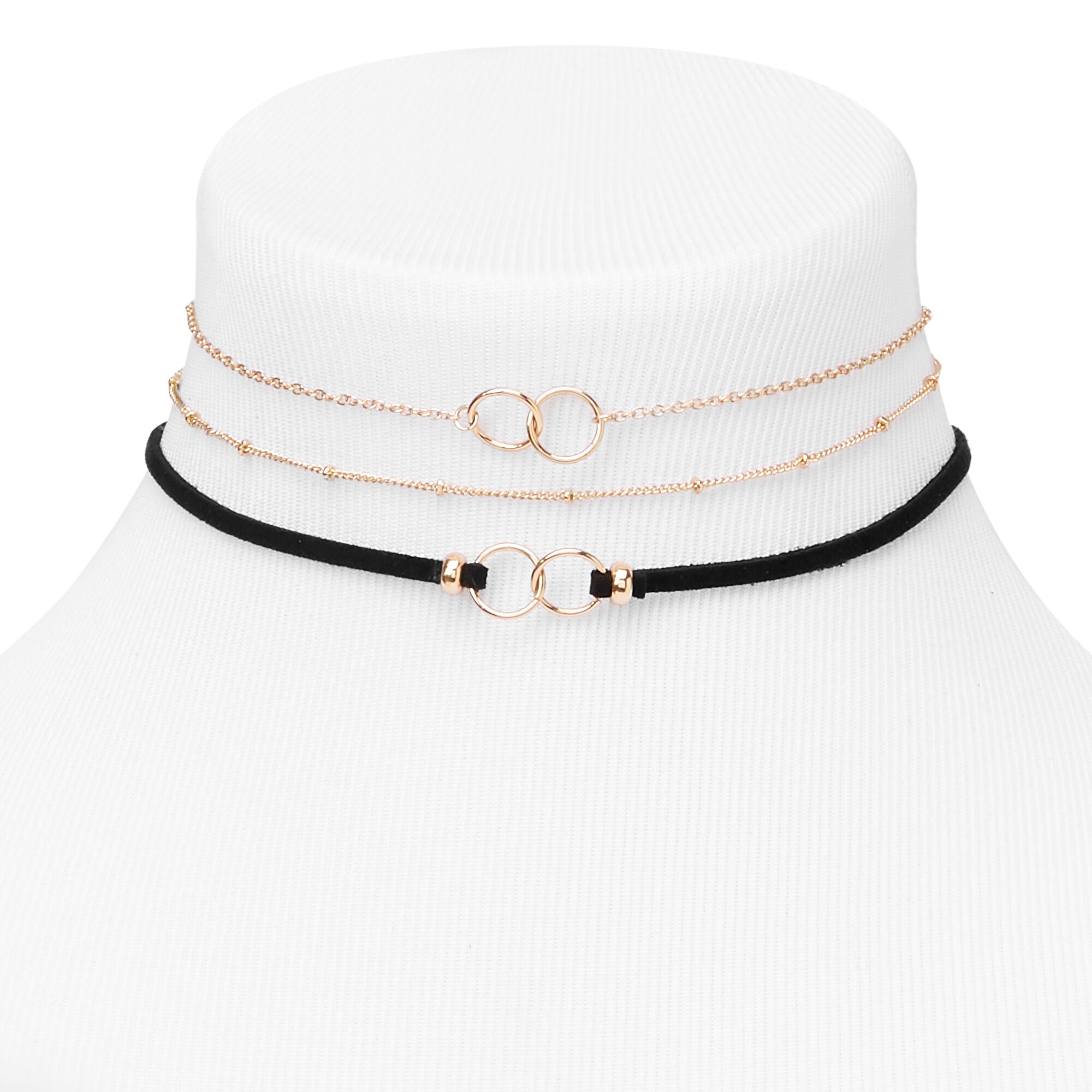 Gold Interlocking Choker Necklaces - Black, 3 Pack,