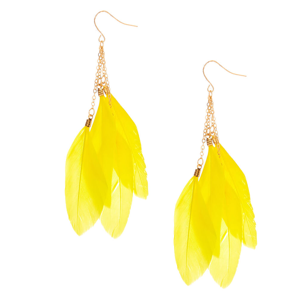 Yellow feather earrings store
