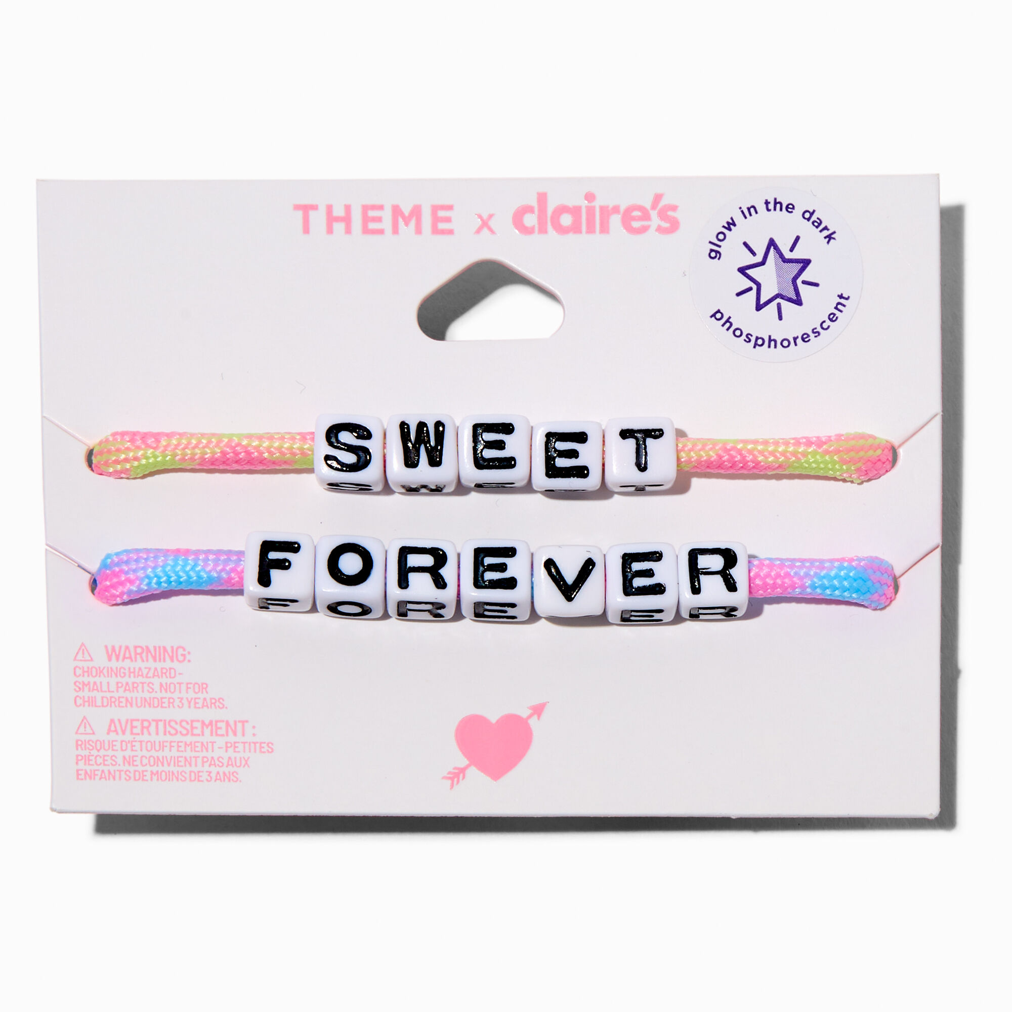 T H E M E x Claire's ''Sweet'' & ''Forever'' Glow in the Dark Adjustable Bracelets - 2 Pack