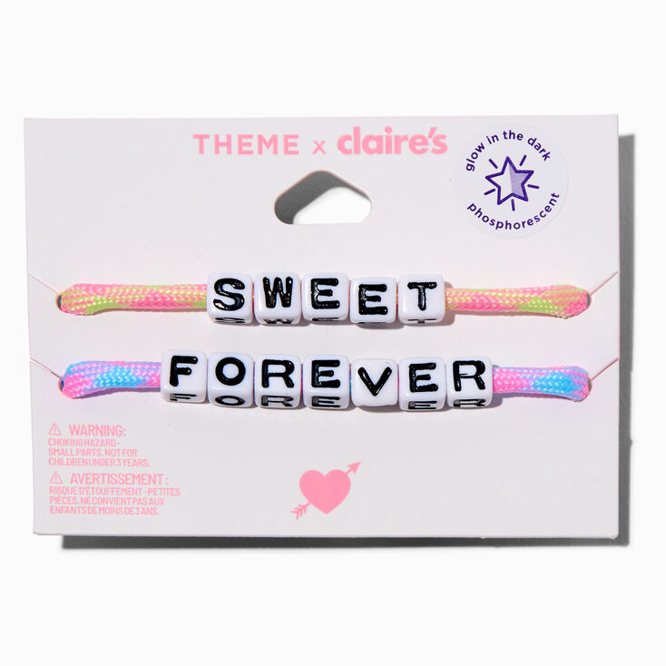 T H E M E x Claire&#39;s &#39;&#39;Sweet&#39;&#39; &amp; &#39;&#39;Forever&#39;&#39; Glow in the Dark Adjustable Bracelets - 2 Pack,
