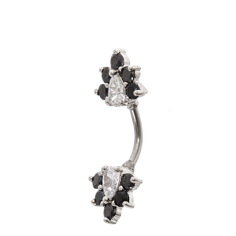 Barre de piercing de nombril à strass noir et zircon d'imitation cubique,