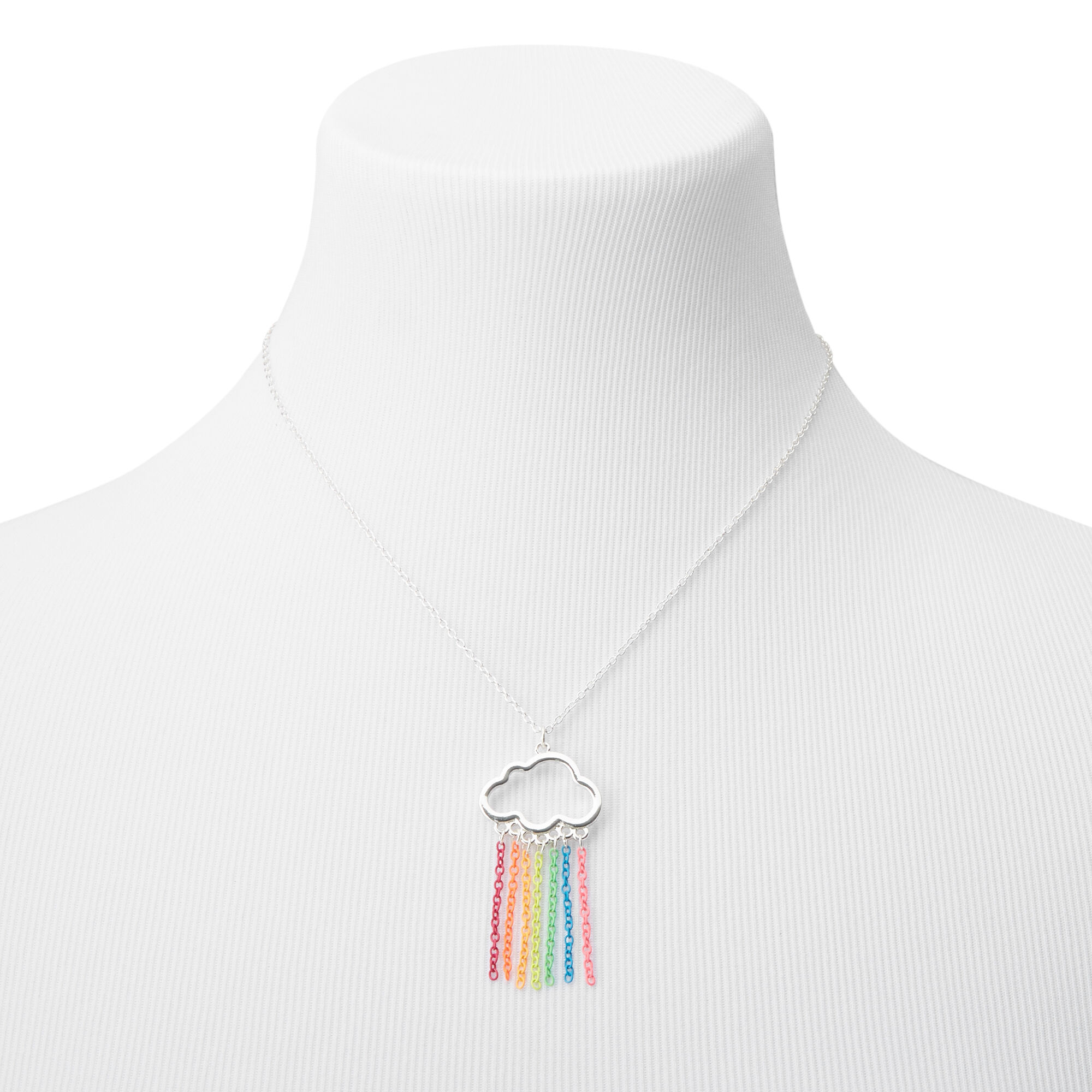 Silver Rainbow Cloud Cascading Chains Pendant Necklace,