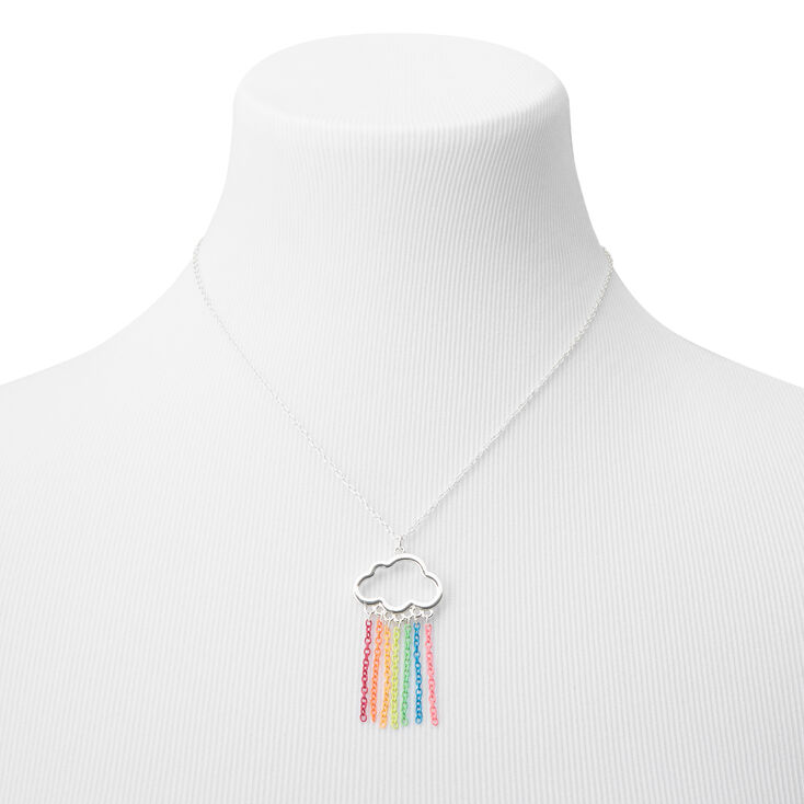 Silver Rainbow Cloud Cascading Chains Pendant Necklace,