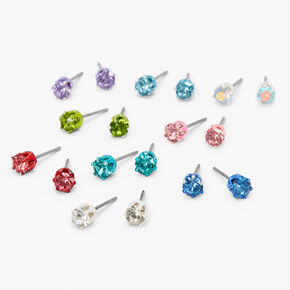 Crystal Rainbow 4mm Stud Earrings - 9 Pack,