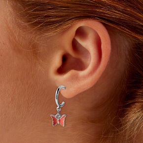 Pink Floral Butterfly Earrings Set - 6 Pack,