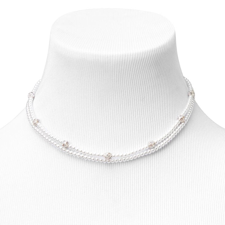 Silver Pearl &amp; Rhinestone Choker Bracelet Earrings Set - 3 Pack,