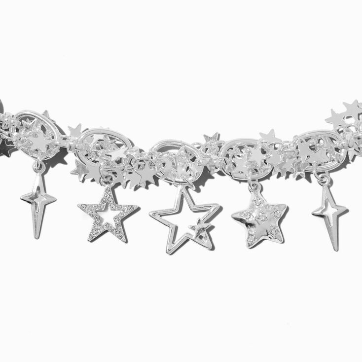 Silver-tone Mixed Star Chain Choker Necklace,