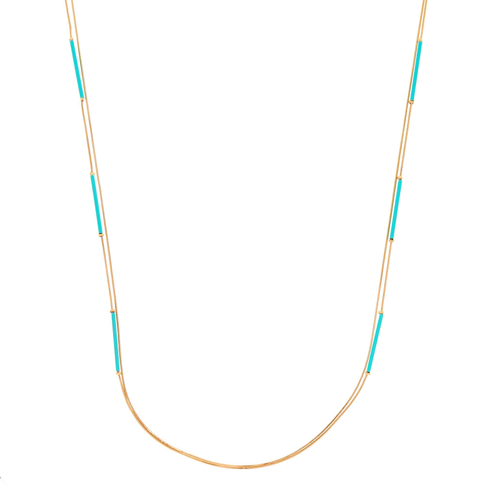 Gold Turquoise Bar Multi Strand Necklace,
