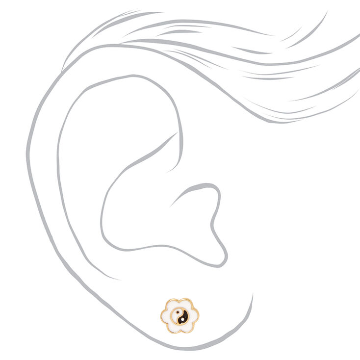 18k Gold Plated One Enamel Yin Yang Flower Stud Earring,
