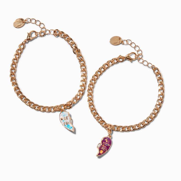 Best Friends UV Color-Changing Split Heart Curb Chain Bracelets - 2 Pack