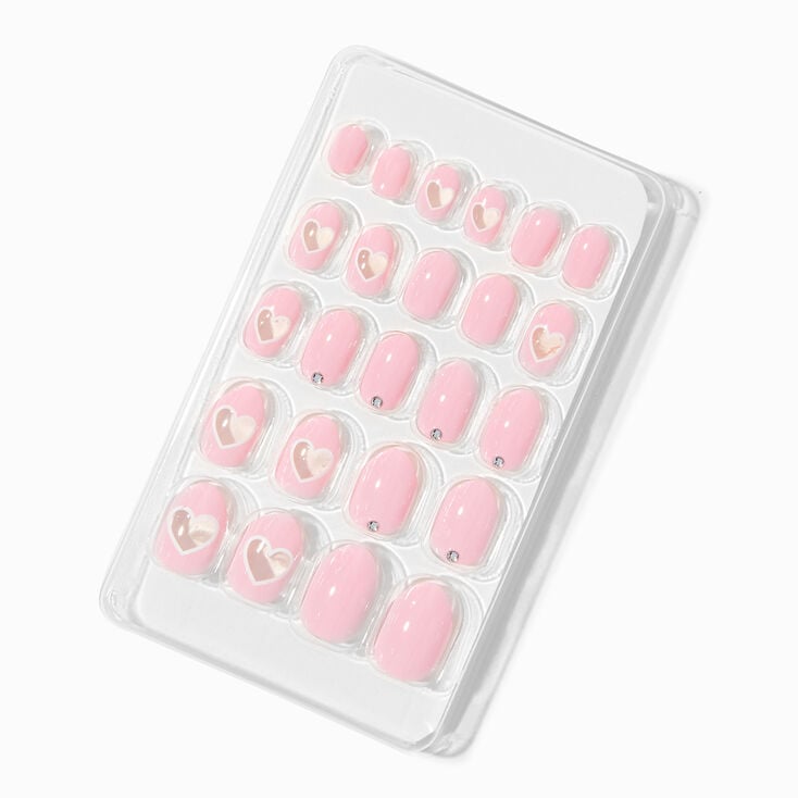 Pink Heart Stiletto Press On Vegan Faux Nail Set - 24 Pack,