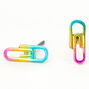 Silver Anodised Rainbow Paper Clip Stud Earrings,