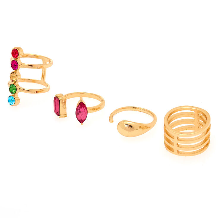 Gold Rainbow Gem Ring Set 4 Pack Claire S Us