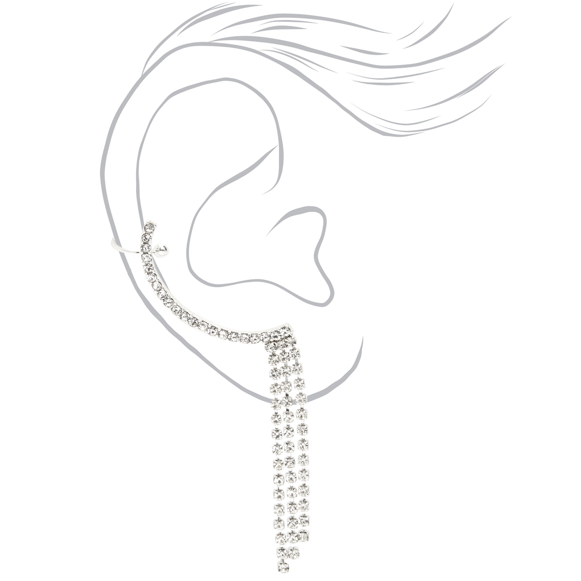 Silver Embellished Ear Cuff Connector Earring,