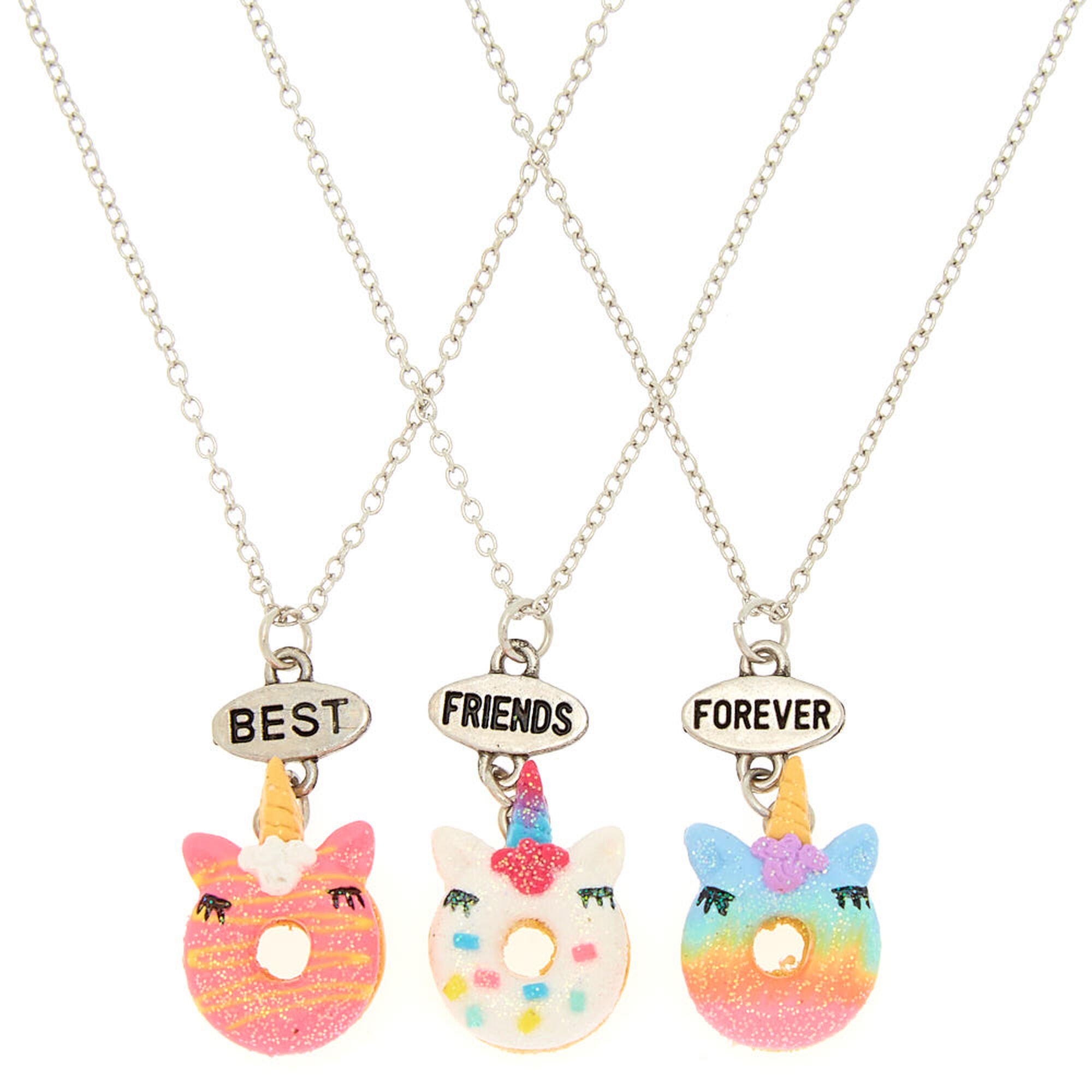 View Claires Best Friends Unicorn Donut Necklaces 3 Pack Silver information