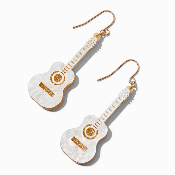 Gold Guitar 2" Drop Earrings