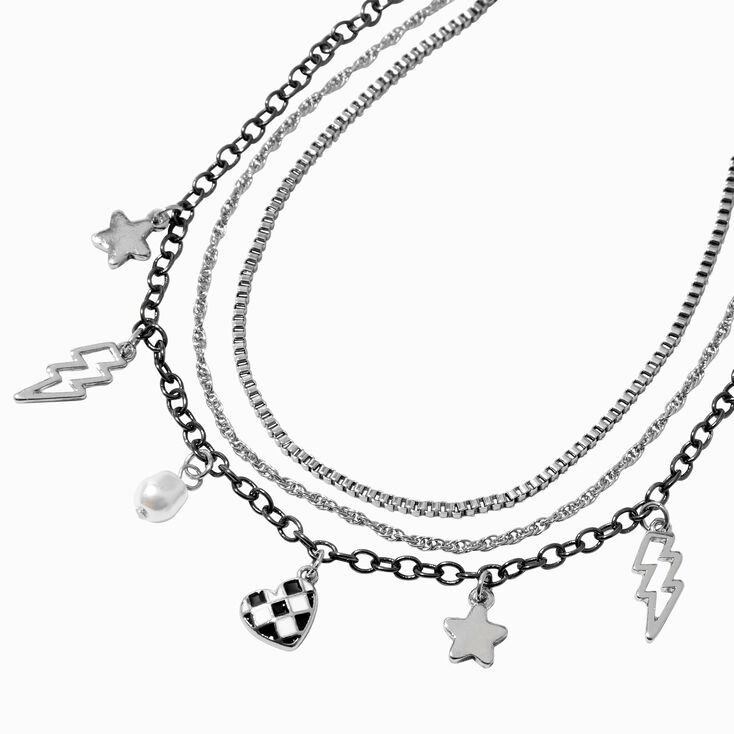 Black Charm Multi Strand Choker Necklace,