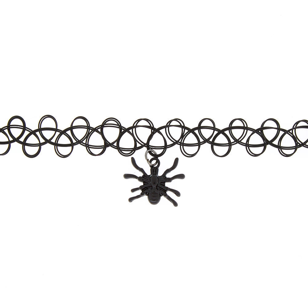Spider Tattoo Choker Necklace - Black,