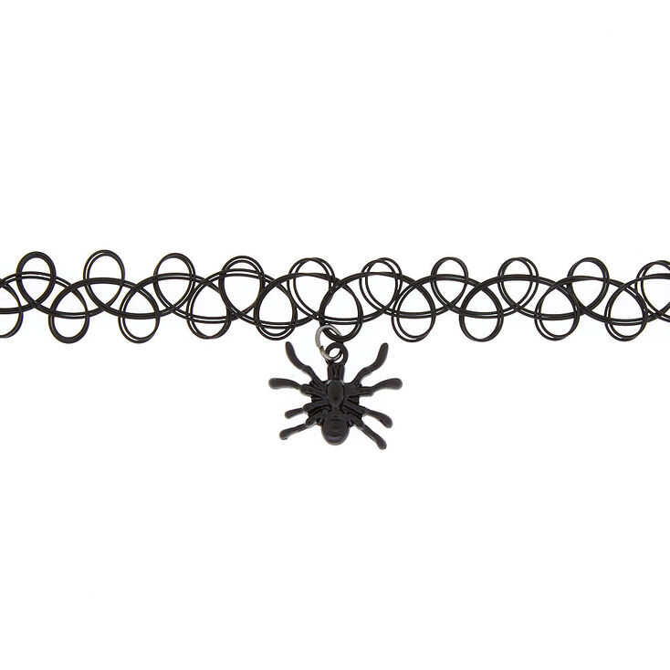 Spider Tattoo Choker Necklace - Black,