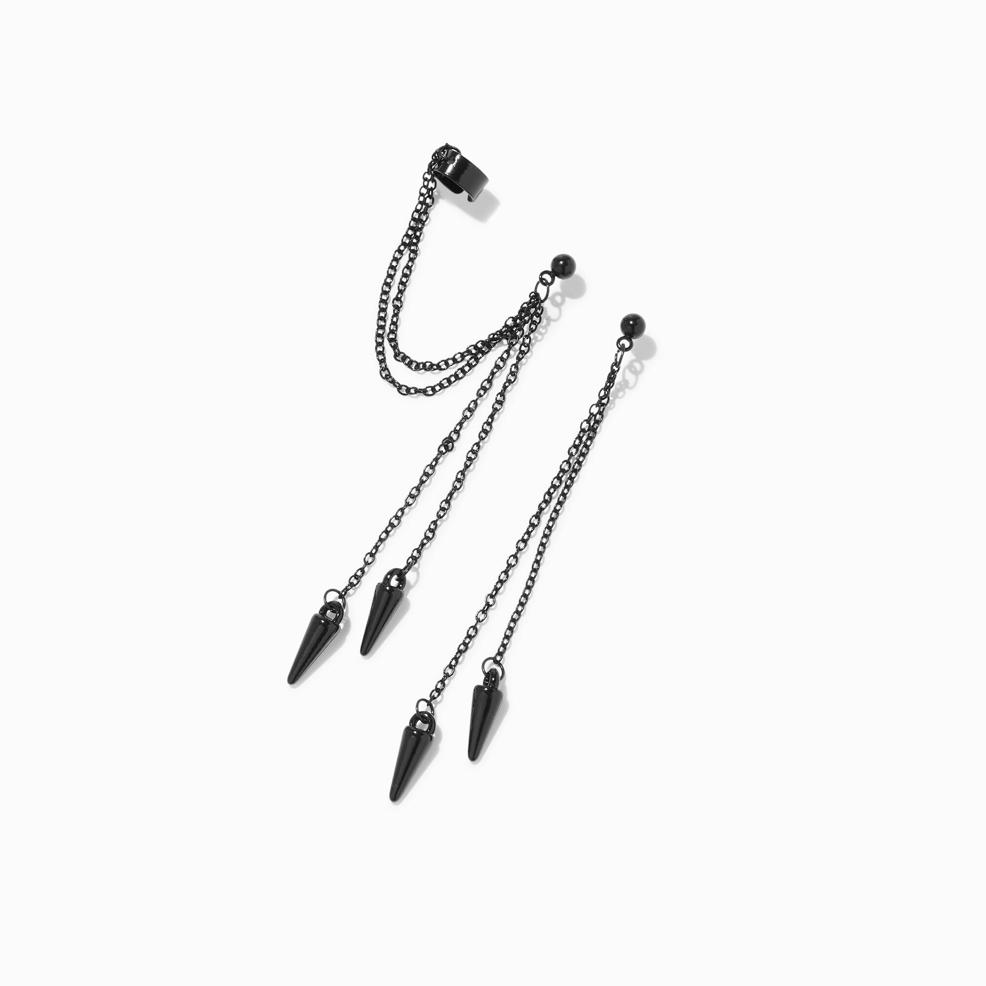 View Claires 3 Gothic Spike Linear Ear Cuff Drop Earrings Black information