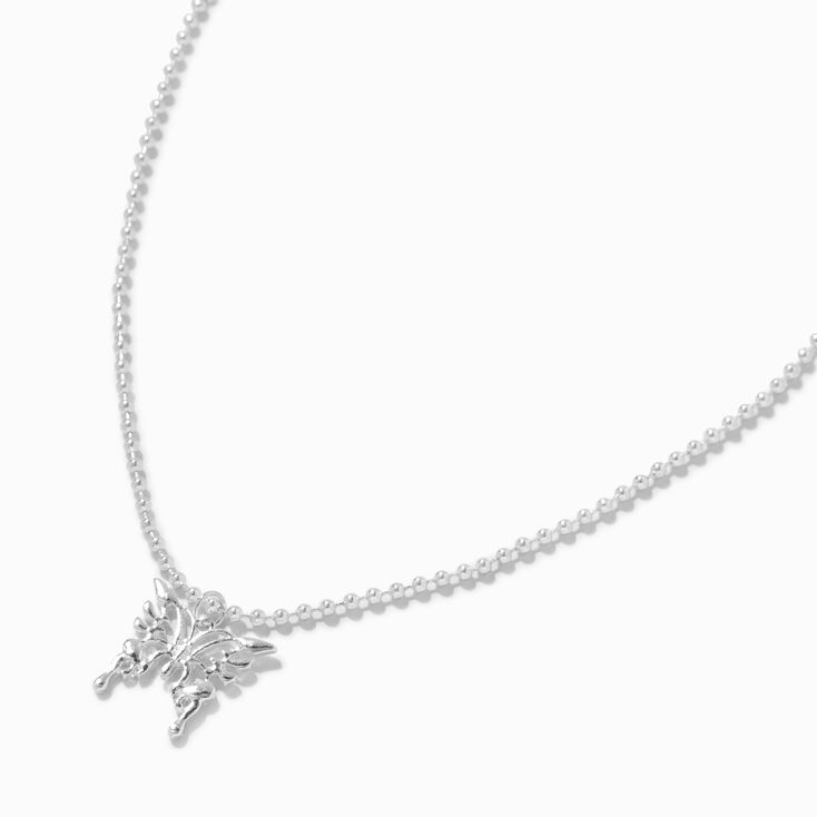 Silver Flame Butterfly Pendant Necklace,
