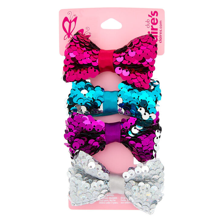 Claire&#39;s Club Reversible Sequins Bow Hair Ties - 4 Pack,