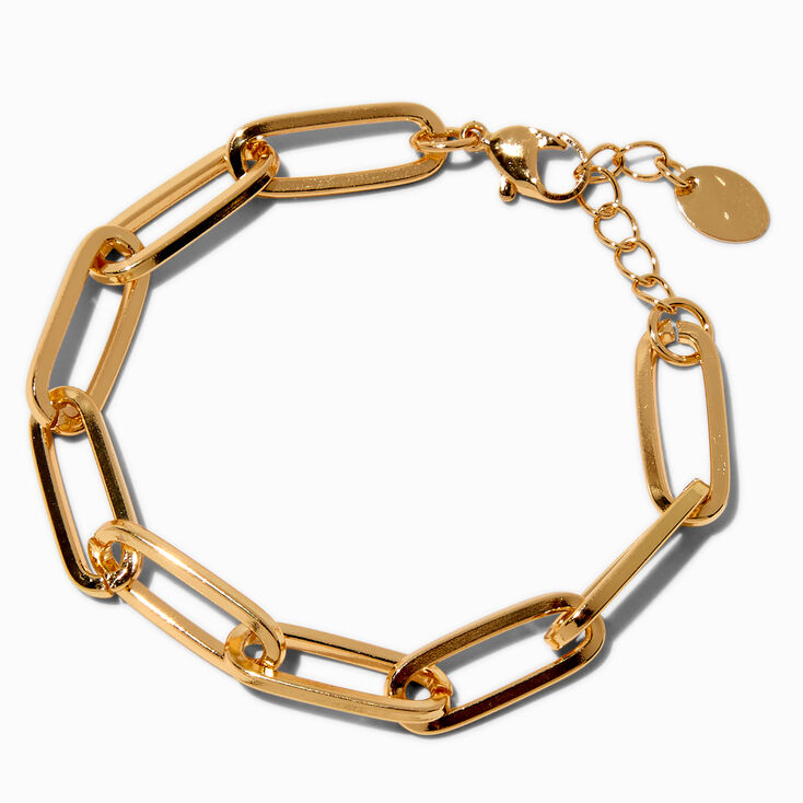 Gold-tone Large Paper Clip Chain Bracelet,