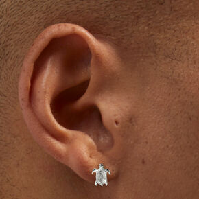 Sterling Silver Cubic Zirconia Turtle Stud Earrings,