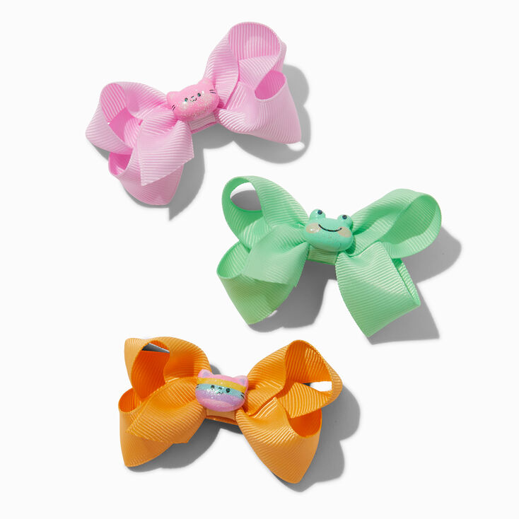 Claire&#39;s Club Pastel Glitter Critter Loopy Hair Bow Clips - 3 Pack,