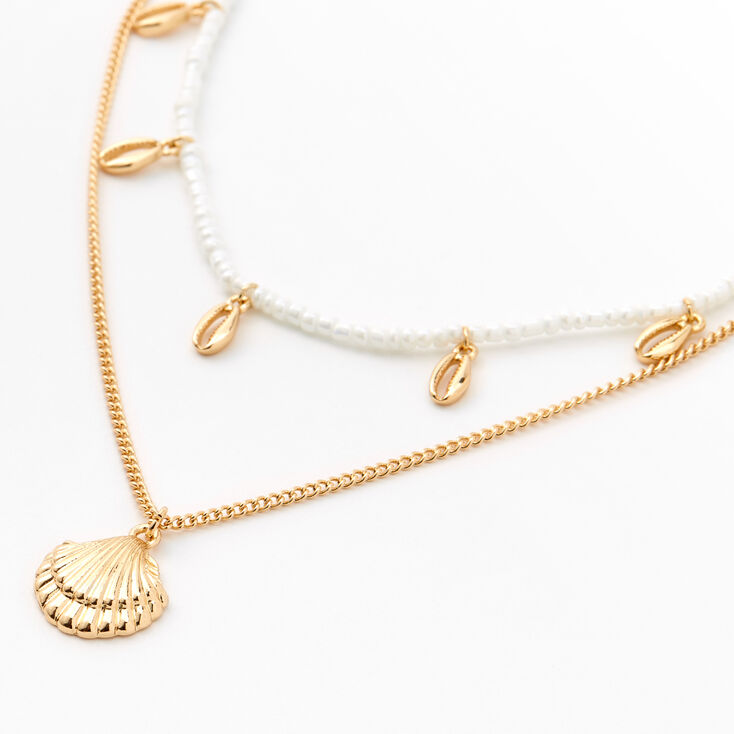 Gold & Pearl Seashell Multi Strand Choker Necklace | Claire's